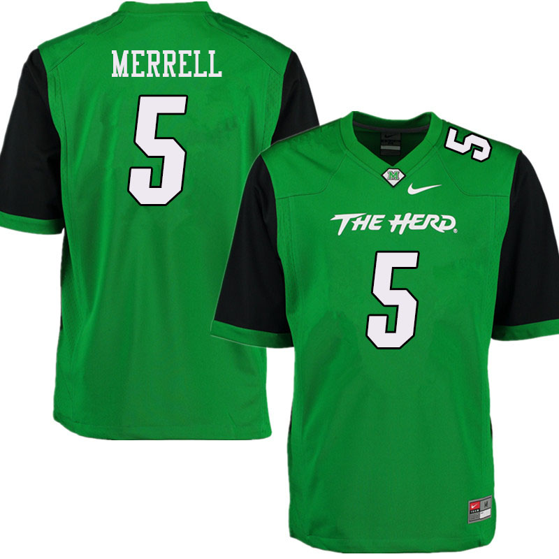 Men #5 Kereon Merrell Marshall Thundering Herd College Football Jerseys Sale-Green - Click Image to Close